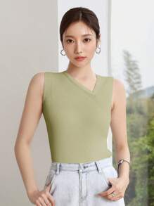 DAZY 女士不对称领无袖休闲商务针织上衣