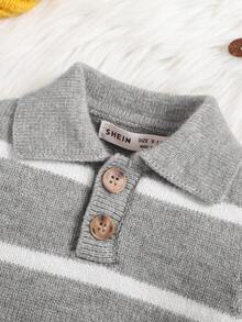 SHEIN Baby Boys' Casual Loose Striped Long Sleeve Sweater - Grey - View 3