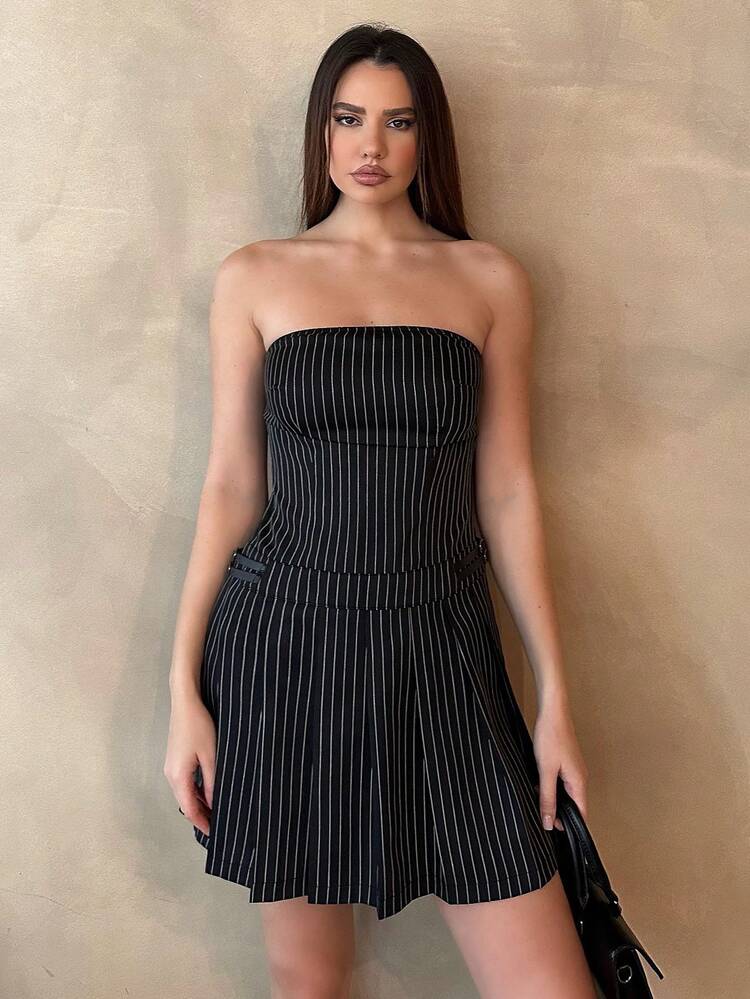 Women's Strapless Side Belt Buckle Dress