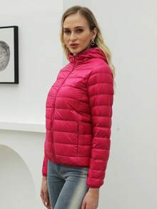 ZIAI Women Lightweight Short Hooded Down Jacket - Hot Pink - View 3