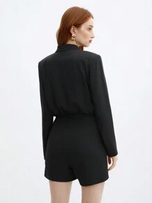 BizChic 女款青果領前結裹身連身褲 - 黑色 - 查看 4