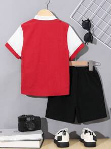 SHEIN Conjunto Casual De Dos Piezas Hanfu Estilo Chino Con Estampado, Para Niño Joven. Incluye Camisa De Manga Corta Con Cuello Alto Y Pantalones