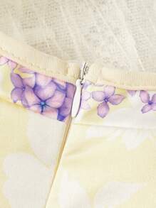 Baby Girl Spring/Summer Yellow Classic Printed Chinese Style Dress With Pankou Button Decoration For Daily, Leisure, Festival, Elegance And Romance