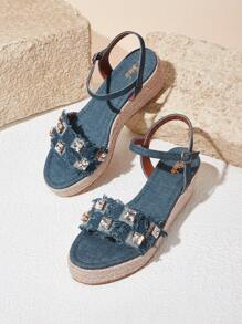 SheIn VCAY Women's Wedge Heel Platform Sandals - Blue - View 1