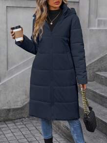 SHEIN LUNE Women's Hooded Padded Padded Coat Clothes Winter With Side Zipper & Pockets - Blue - View 6