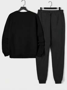 RueChic Men's Letter Printed Sweatshirt And Sweatpants Set - Black - View 2