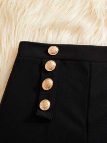 SHEIN Cô gái Tween Thanh lịch Phong cách Eo cao Quần short Với Đôi ngực Kim loại Đồ trang trí - màu đen - Xem 5