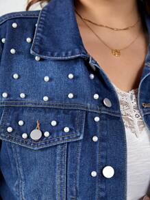 Của phụ nữ Kích thước lớn Trang trí Sọc Áo khoác denim - Rửa tối - Xem 3