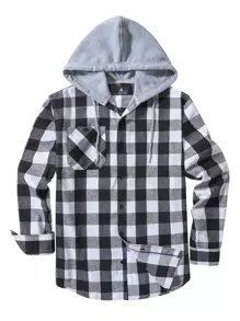 Áo sơ mi kẻ sọc flannel nam Áo sơ mi cài nút thường ngày Áo sơ mi dài tay dáng rộng - Đen và trắng - Xem 5