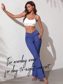 SHEIN Sports Pantalones deportivos con efecto de mezclilla y pierna de campana - Azul - Ver 6