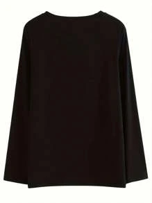 INAWLY 大尺碼女士2024新年印花長袖t恤 - 黑色 - 查看 2