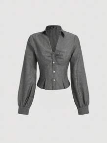 SHEIN MOD 女式條紋燈籠袖襯衫