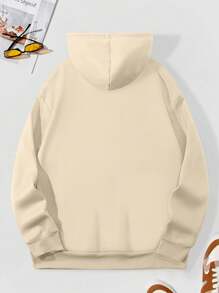 男士加大尺碼連帽衫,印有標語與心形圖案 - 米色 - 查看 2