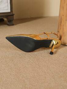 Fall/Winter Women's Plus Size Fashion Pointed Toe Stiletto Heels, Shoes, Sexy, Casual, Party, Work, Shopping, Hollow, Slingback, High Heeled Sandals, Spring And Summer, Gold,Elegant - Gold - View 6
