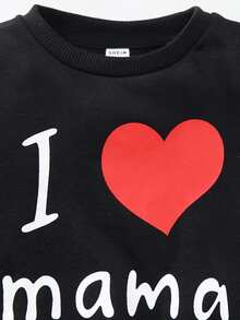 3入組男童休閒舒適圓領運動衫/連帽衫和印有口號和心形圖案的長褲 - 彩色 - 查看 4