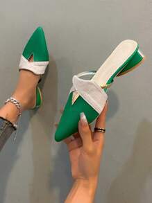 Green Stiletto Heels Pointed Toe Fashionable Shoes With Chunky Heel For Spring And Autumn - Green - View 2