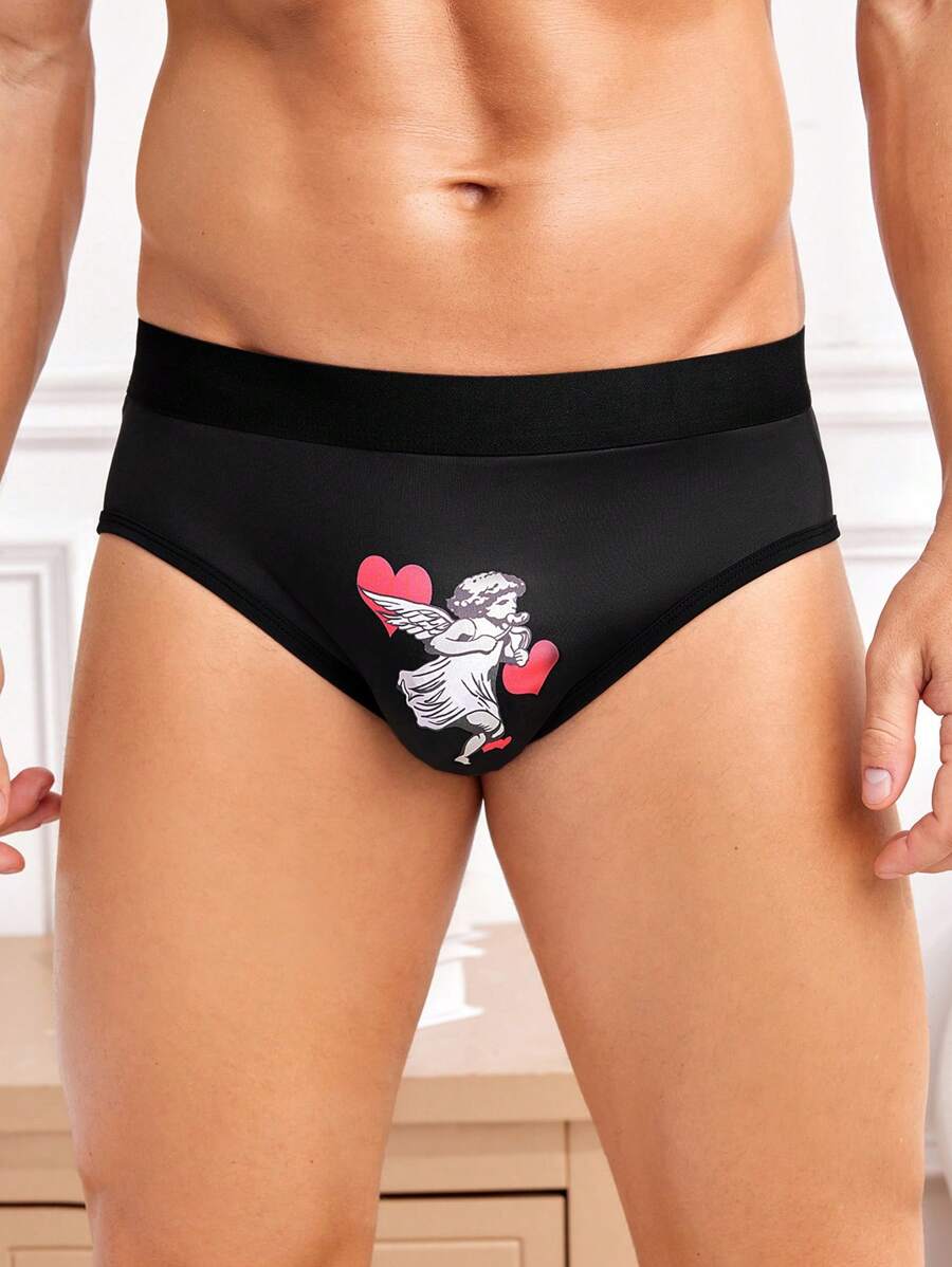 Men'S Angel Heart Printed Triangle Briefs