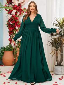 Plus Size V-Neck Burgundy Bridesmaid Dress Mother Of Bride/Groom Evening Formal Gowns - Dark Green - View 1