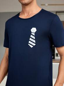 SHEIN 男士休閒印花短袖睡衣套裝 - 藍色 - 查看 5