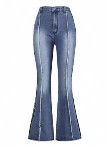 Thiếu niên Cô gái Đau khổ Quần jean loe Với Được Sơn Ngựa Và Con lừa Thiết kế - Rửa trung bình - Xem 1