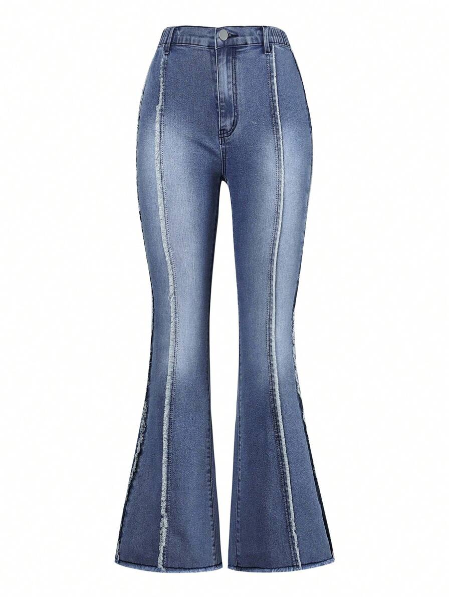 Thiếu niên Cô gái Đau khổ Quần jean loe Với Được Sơn Ngựa Và Con lừa Thiết kế - Rửa trung bình - Xem 1