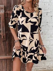 EMERY ROSE Women's Geometry Printed Round Neck Dress