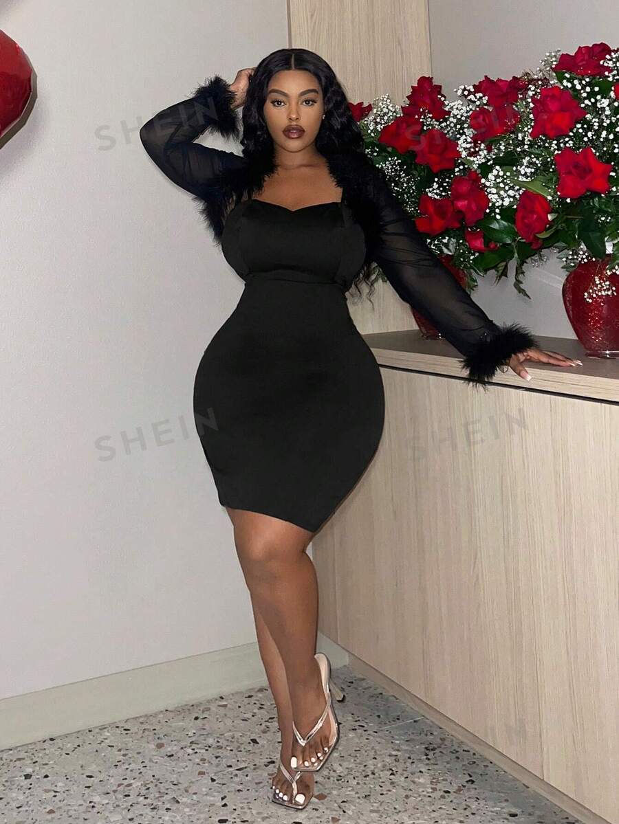 Slaydiva Conjunto De Dos Piezas Elegante Y Ajustado Para Tallas Grandes - Negro - Ver 1