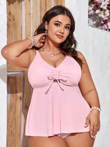 Swim Mod Bikini de talla grande para mujer con top de cuello halter y cordón ajustable para boda - Rosa - Ver 4