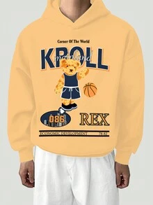 Manfinity EMRG Men's Cartoon Bear & Letter Printed Sweatshirt - Apricot - View 3