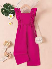 SHEIN Elladie kids 年轻女孩盖袖纽扣半襟连体裤