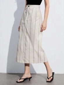 BizChic Women's High Waist Striped Skirt - Khaki - View 8