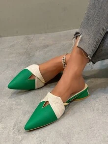 Green Stiletto Heels Pointed Toe Fashionable Shoes With Chunky Heel For Spring And Autumn - Green - View 5