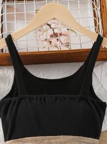 Tween Girl Floral Print Strap Jumpsuit - Black - View 6