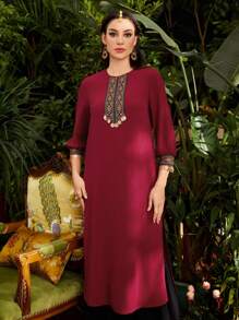 Divindia Ladies Embroidered Split Kurti Style Long Sleeve Kurta