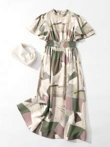 DAZY Geo Print Butterfly Sleeve Dress Sundress - Multicolor - View 5