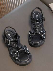 Kids' Casual Sandals For Girls, Toddler, Little Kid And Big Kid, Summer, Glossy Bow-Knot Detailed Upper - Black - View 3
