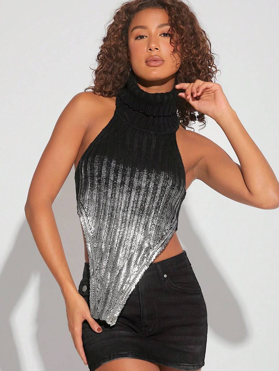 Hauture Ombre Metallic Halter Sweater Top