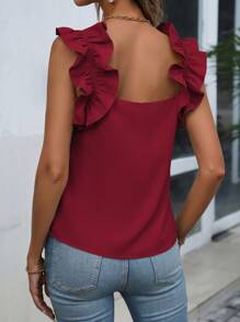 SHEIN Clasi Blusa Sin Mangas Con Decoración De Volantes - Burdeos - Ver 2