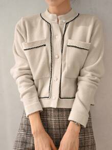 DAZY Áo Cardigan thiết kế túi và phối màu - Lạc đà - Xem 5
