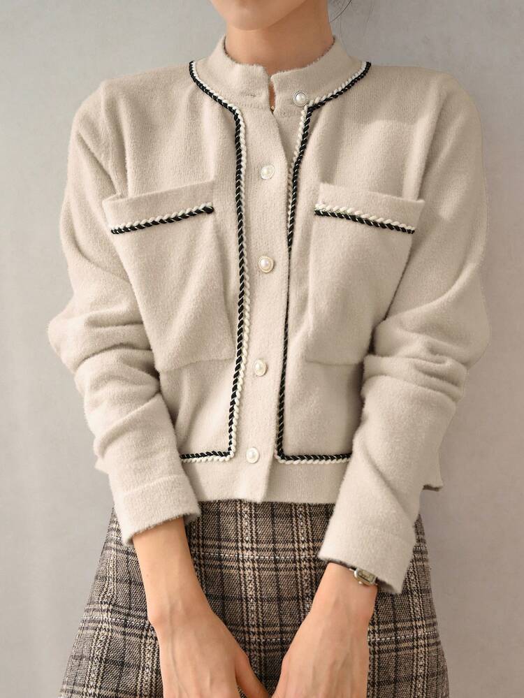 Áo Cardigan thiết kế túi và phối màu - Lạc đà - Xem 5
