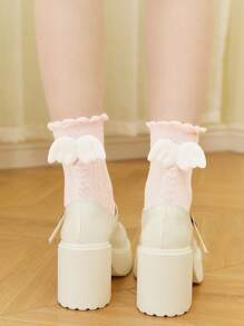 ROMWE Kawaii Quý cô Vớ giữa bắp chân Với Bong bóng Hem , Trang trí ren Và Thiết kế 3D Wing ( Và Đã thay đổi Sau Tháng Một Anime Chủ đề Bộ sưu tập Ra mắt ) - Nhiều màu - Xem 2