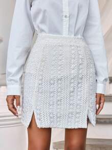 Của phụ nữ Eo cao Viền mép Váy - trắng - Xem 5