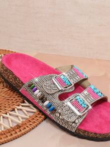 SHUZIA Sandalias con cuña y suela gruesa de mujer, regalos versátiles de San Valentín, zapatos de verano para el Día de San Valentín - Rojo violeta - Ver 3
