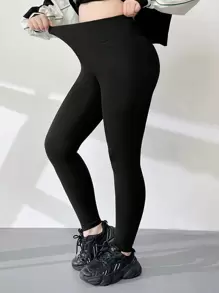 Flirla 大码女士休闲加厚打底裤，感恩节，冬季女士冬季打底裤女童保暖打底裤保暖裤 - 黑色 - 查看 4