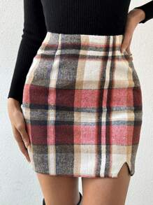 SHEIN Essnce Women's Plaid Skirt - Red - View 1