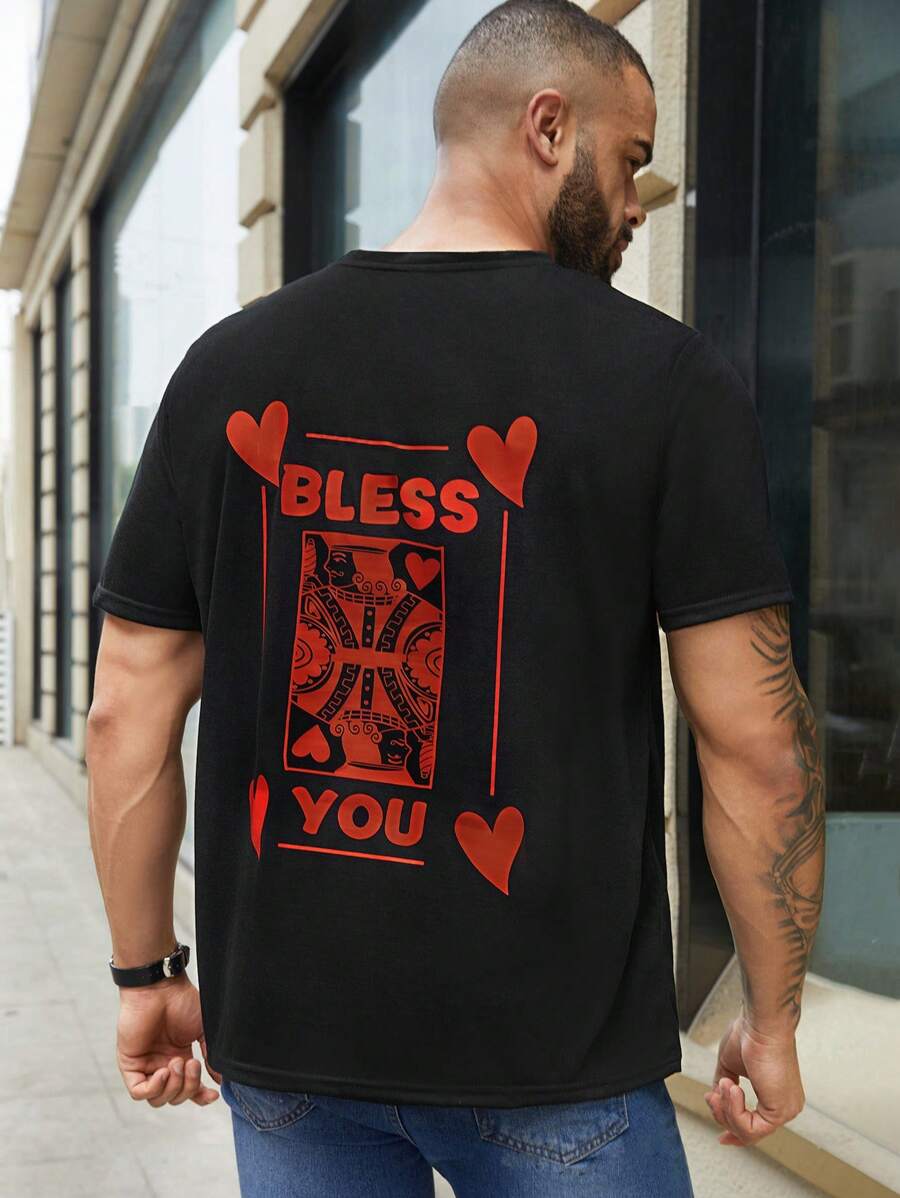 Manfinity Homme Men Plus Card Game Heart & Letter Printed T-Shirt - Black - View 1