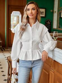 Aveloria 女士長袖襯衫,帶有荷葉邊設計 - 白色 - 查看 5