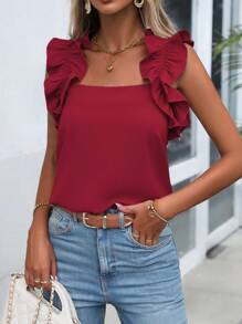 SHEIN Clasi Blusa Sin Mangas Con Decoración De Volantes - Burdeos - Ver 5