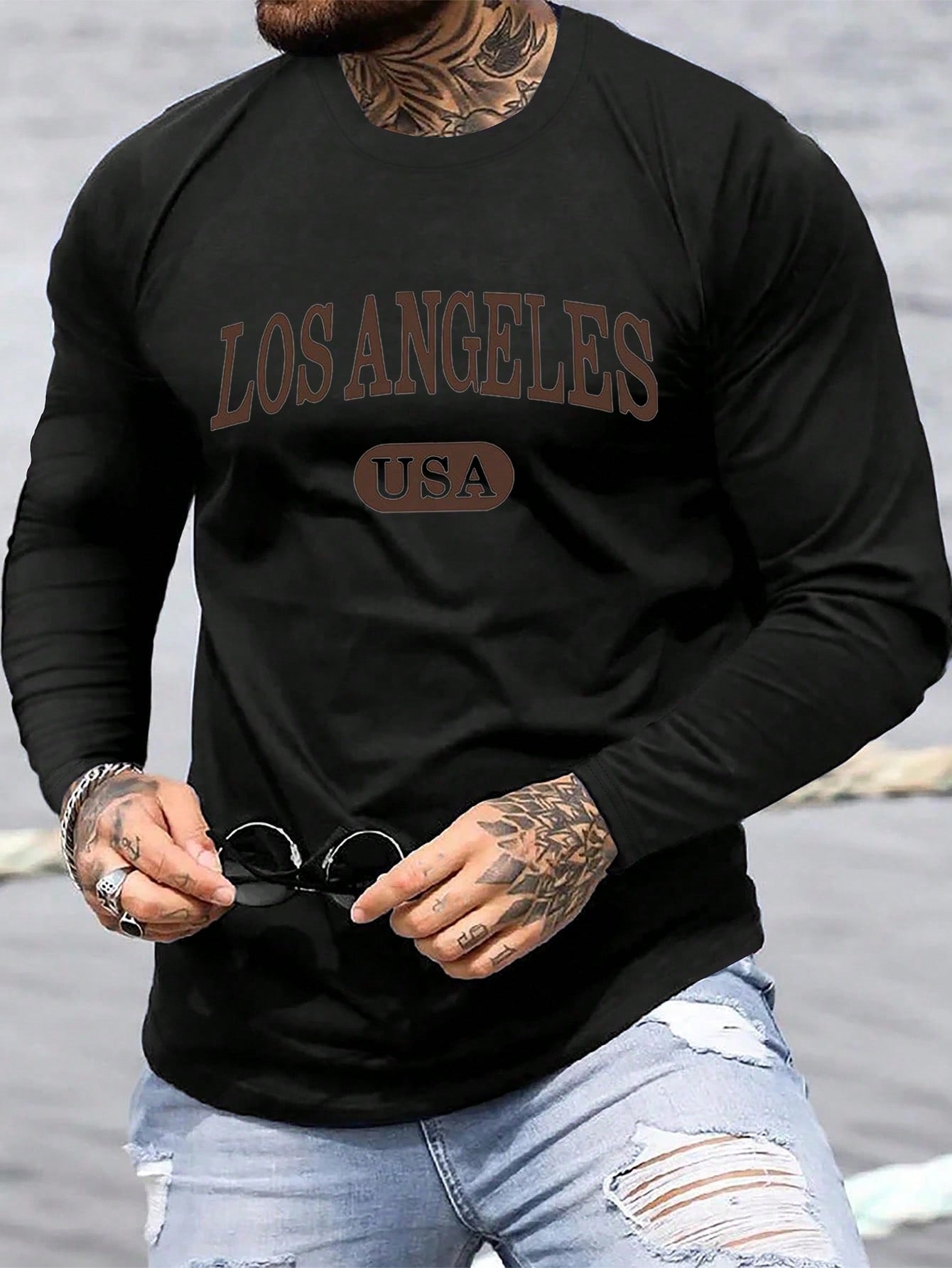 2024 Autumn/Winter Men's Round Neck Printed Long Sleeve T-Shirt
