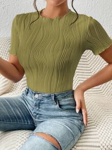 SHEIN Frenchy Body de mujer de color liso, cuello redondo, con bordado calado y manga corta, moda, ropa de vuelta al colegio, estilo vintage, ropa de otoño, ropa para el 4 de julio, atuendos para maestras